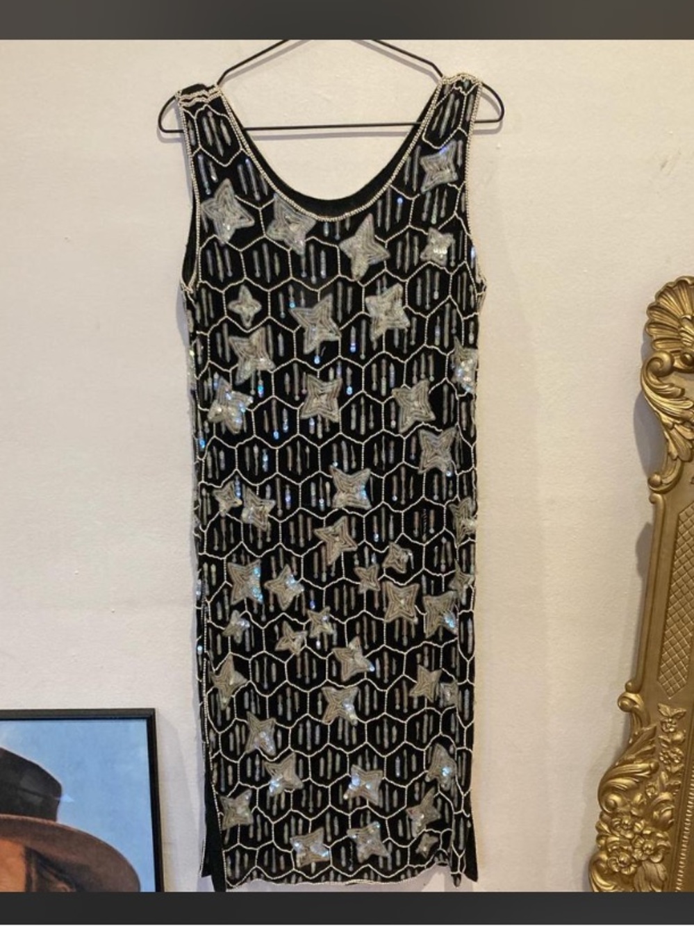 STAR DEADSTOCK Black Sequin & bead Sheath Dress